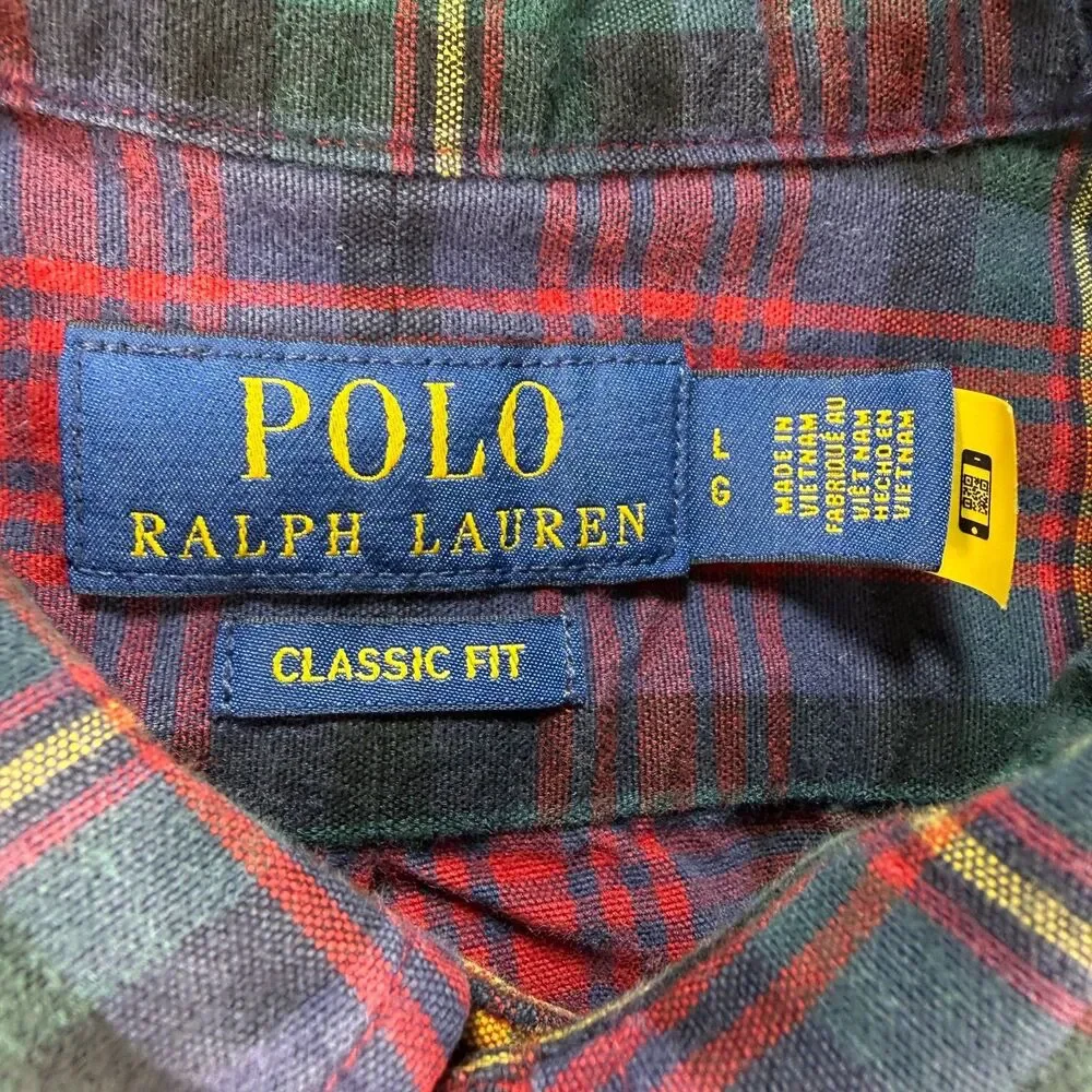 Polo Ralph Lauren Classic Fit Plaid Oxford Shirt Mens Large Red Tartan Check